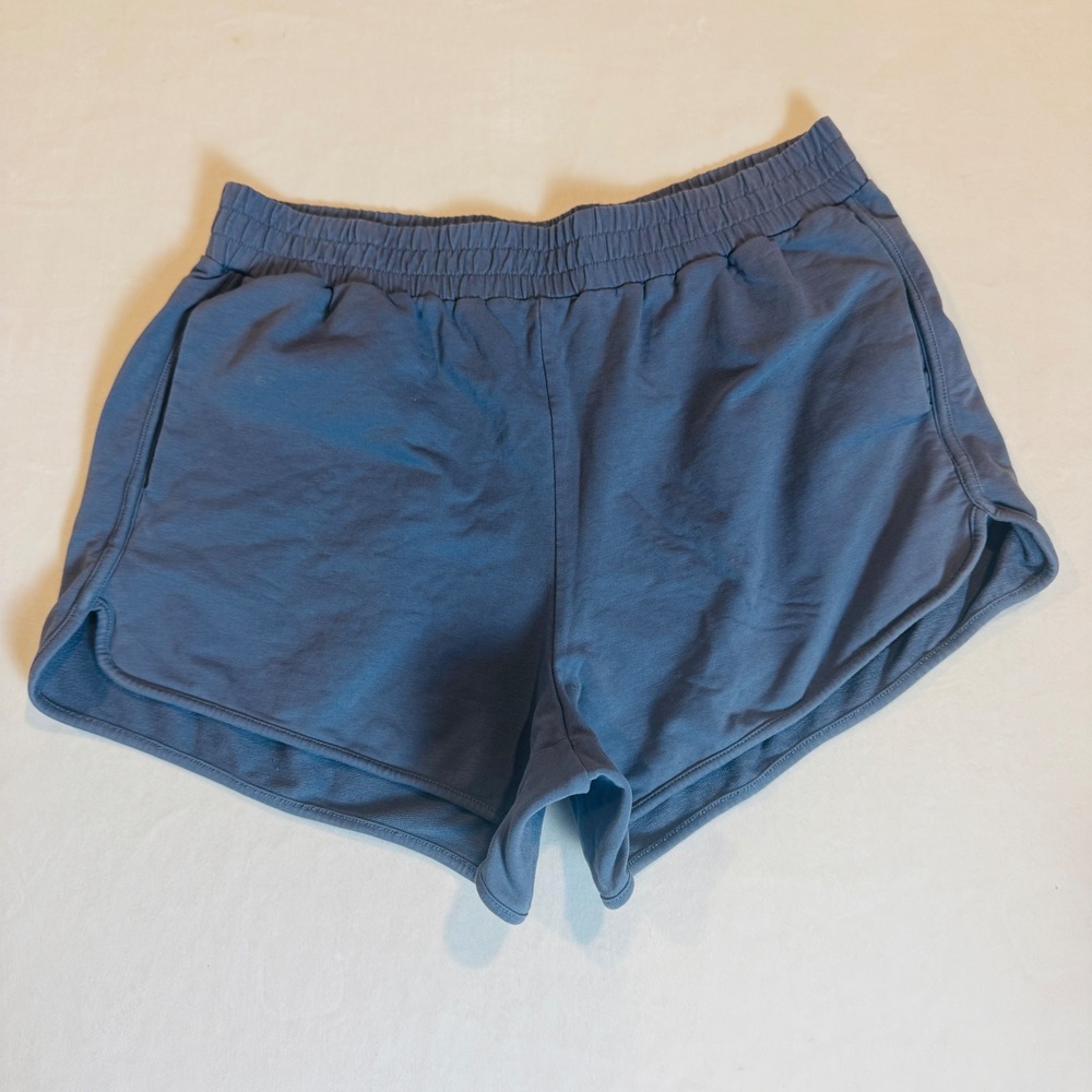 Pact Womens Blue Organic Cotton French Terry Dolphin Hem Lounge Shorts Size L